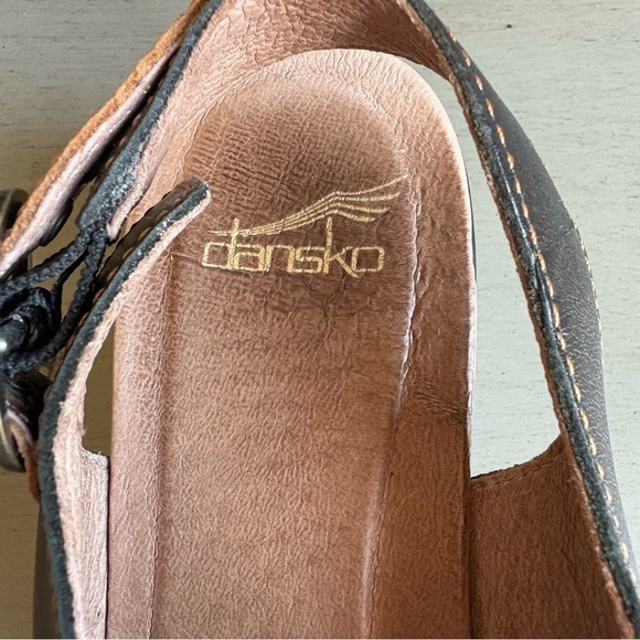 Dansko Jacinda Black Tan Slingback Leather Criss Cross Strap Wedge Sandal 37 - Picture 10 of 13